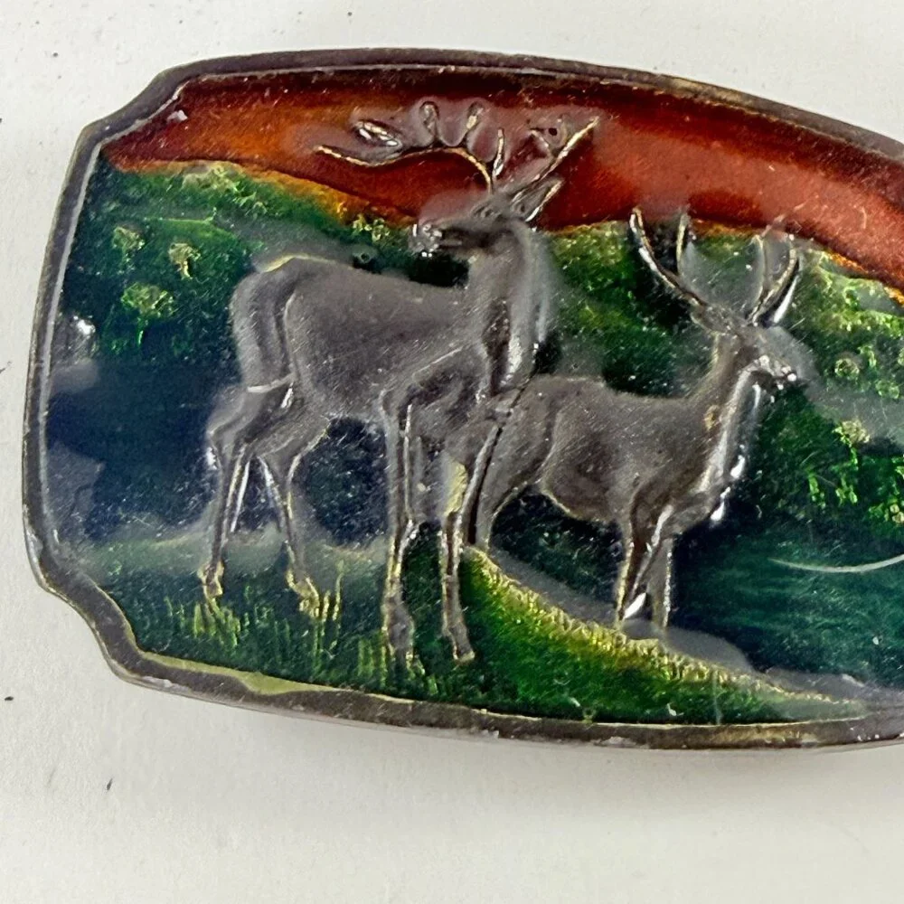 Vintage Xolcaco Deer Elk Antlers Wildlife Landscape Country Belt Buckle